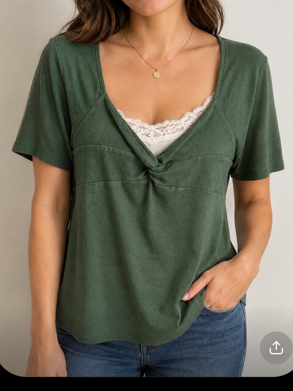 GAP Olive green Twist-Front Short Sleeve Women’s Sz XL  Modern Tee